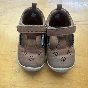 Stride Rite Brown Baby Shoes with Floral Design